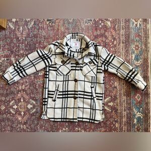 8-9 Primark Stylish Girls Plaid Button up Jacket - Black and White with pockets